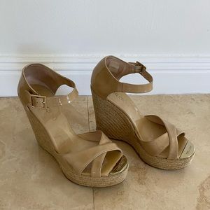 Jimmy Choo Nude Patent Leather Wedges